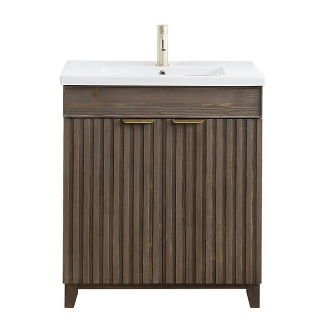 Palos 30" Single Bath Vanity in Spruce Antique Brown with White Ceramic Basin