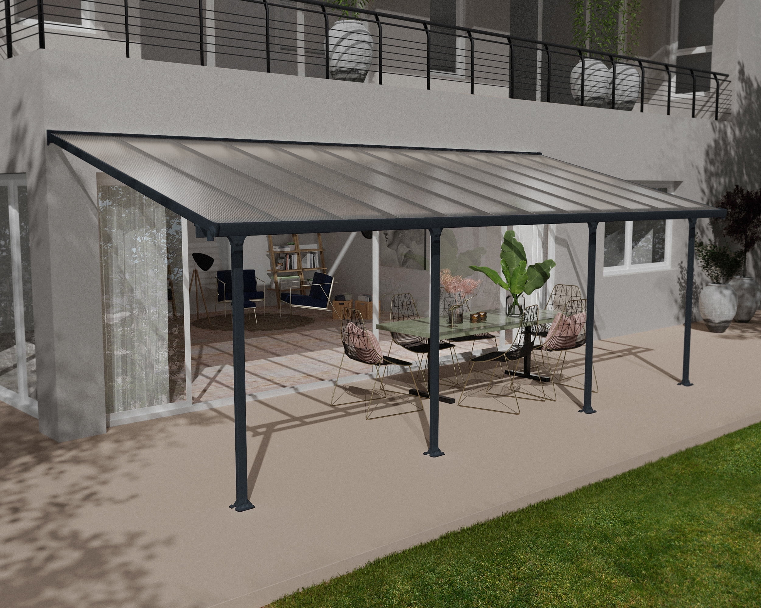 Palram - Canopia Feria 10' x 24' Polycarbonate/Galvanized Steel Patio Cover - Gray/Clear