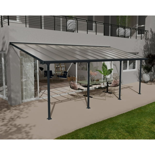 Palram - Canopia Feria 10' x 24' Polycarbonate/Galvanized Steel Patio Cover - Gray/Clear