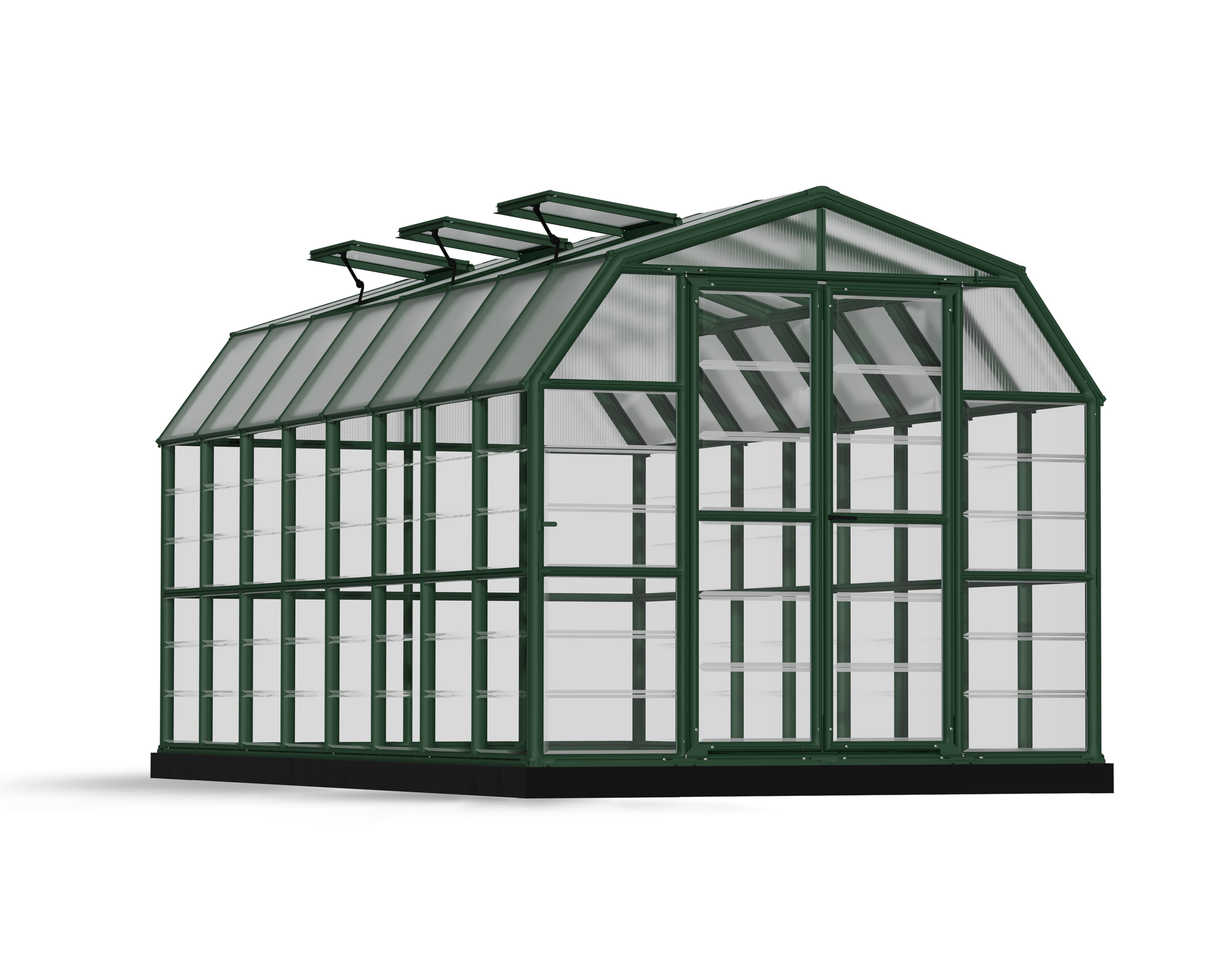 Palram - Canopia Grand Gardener 8' x 16' Clear Walk-In Greenhouse - Green - with 3 Roof Vents