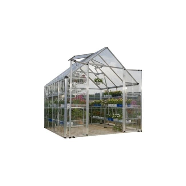 Palram - Canopia Snap & Grow 8' x 8' Polycarbonate/Aluminum Walk-In Greenhouse – Silver - with Roof Vent