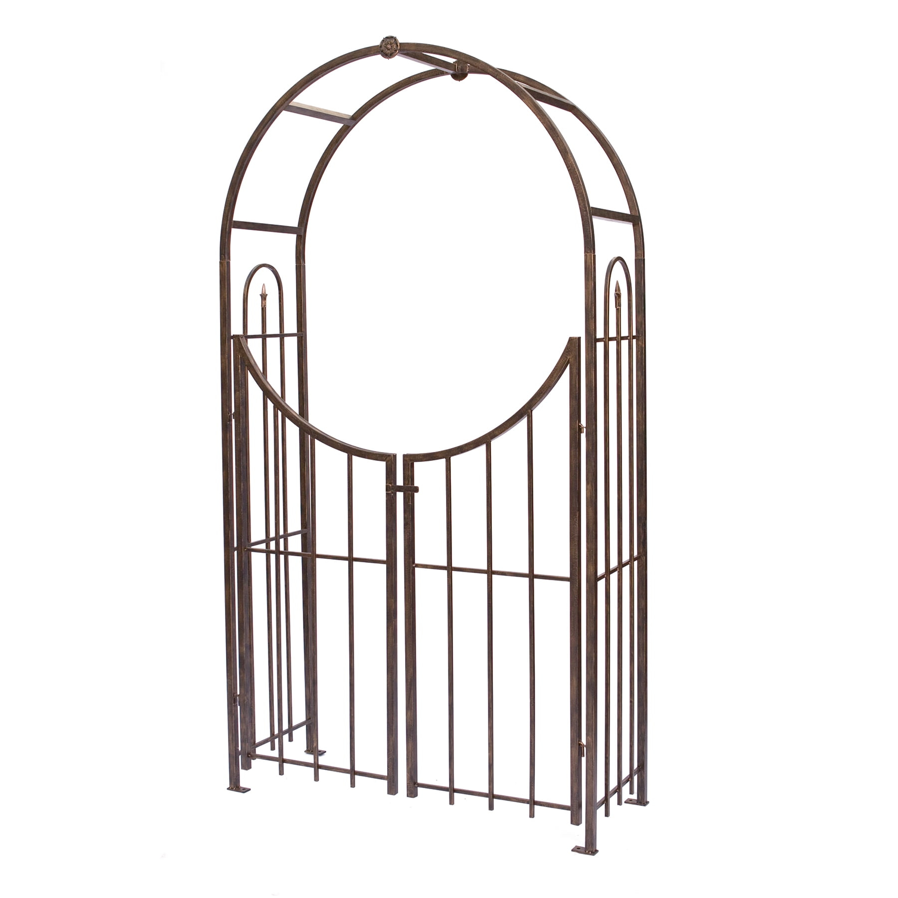 Panacea Arch Top Garden Arbor With Gate, Weatherproof Bronze Garden Arch Arbor, 90" Tall