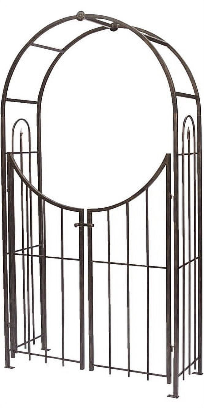 Panacea Arch Top Garden Arbor With Gate, Weatherproof Bronze Garden Arch Arbor, 90" Tall