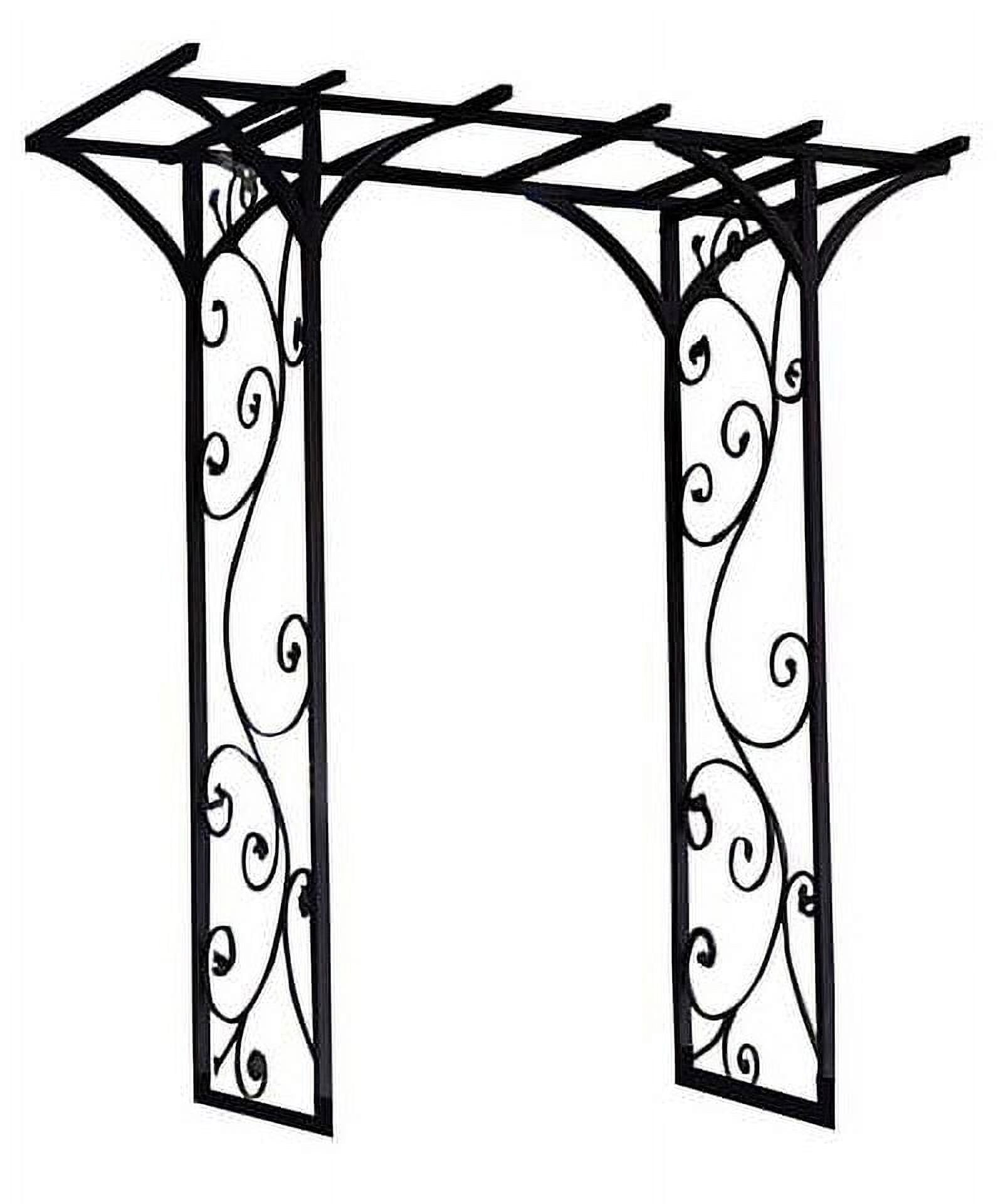 Panacea Vine 84" Black Steel Garden Arbor, 4' Wide Metal Arch, Elegant Scrollwork Design