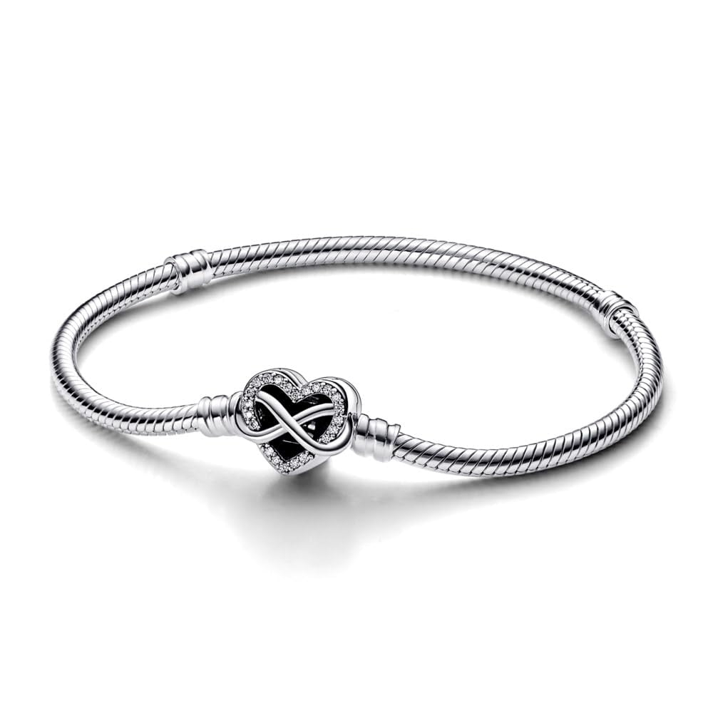 Sterling Silver Infinity Heart Clasp Snake Chain Bracelet, 6.7"