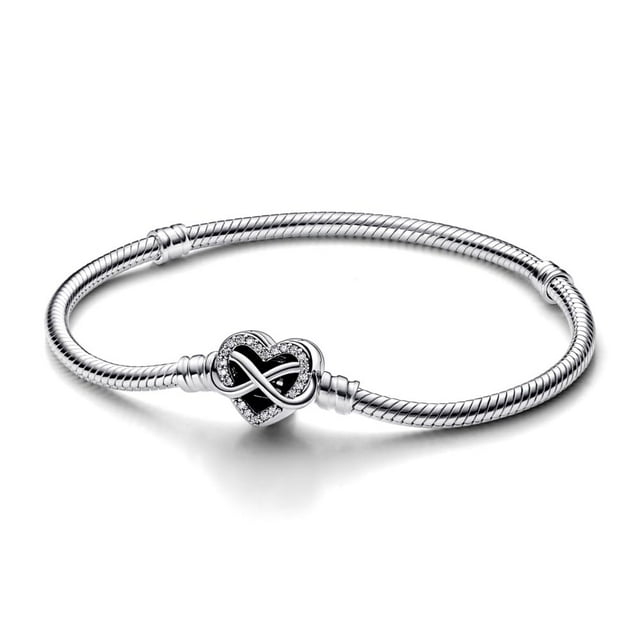 Sterling Silver Infinity Heart Clasp Snake Chain Bracelet, 6.7"