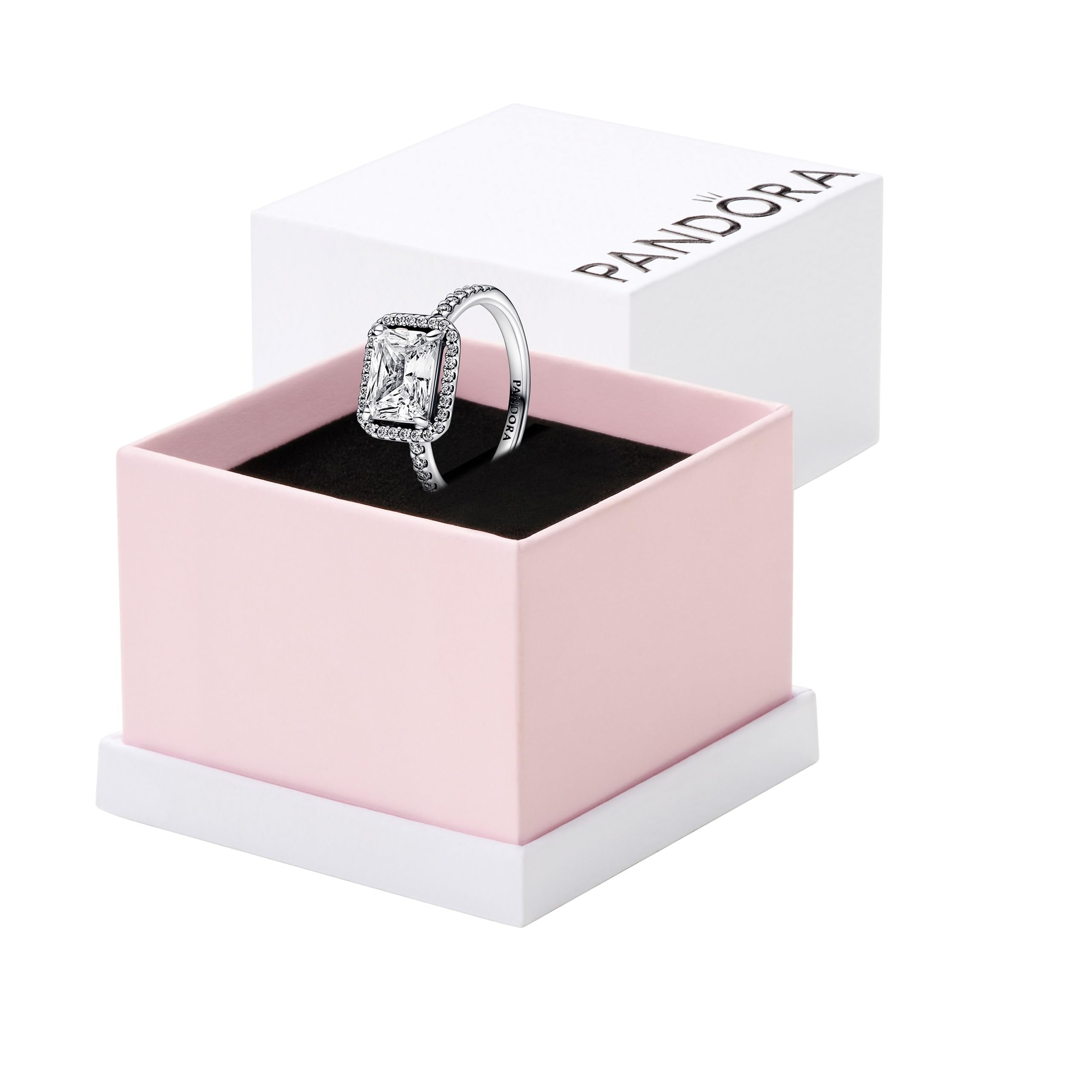 Pandora Rectangular Halo Cubic Zirconia Sterling Silver Ring