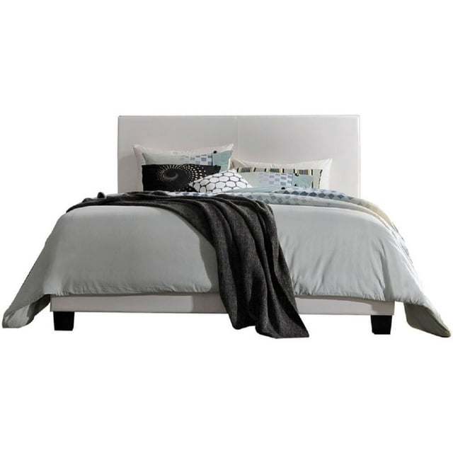 Panel Faux Leather Queen Bed, White