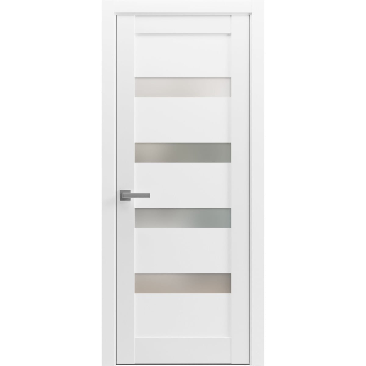 Pantry Kitchen Lite Pre-Hung Door with Hardware | Quadro 4113 White Silk with Frosted Opaque Glass | Single Panel Frame Trims | Bathroom Bedroom Sturdy Doors -24" x 80"