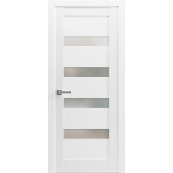 Pantry Kitchen Lite Pre-Hung Door with Hardware | Quadro 4113 White Silk with Frosted Opaque Glass | Single Panel Frame Trims | Bathroom Bedroom Sturdy Doors -24" x 80"