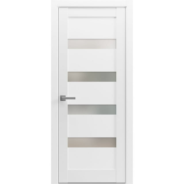 Pantry Kitchen Lite Pre-Hung Door with Hardware | Quadro 4113 White Silk with Frosted Opaque Glass | Single Panel Frame Trims | Bathroom Bedroom Sturdy Doors -24" x 80"