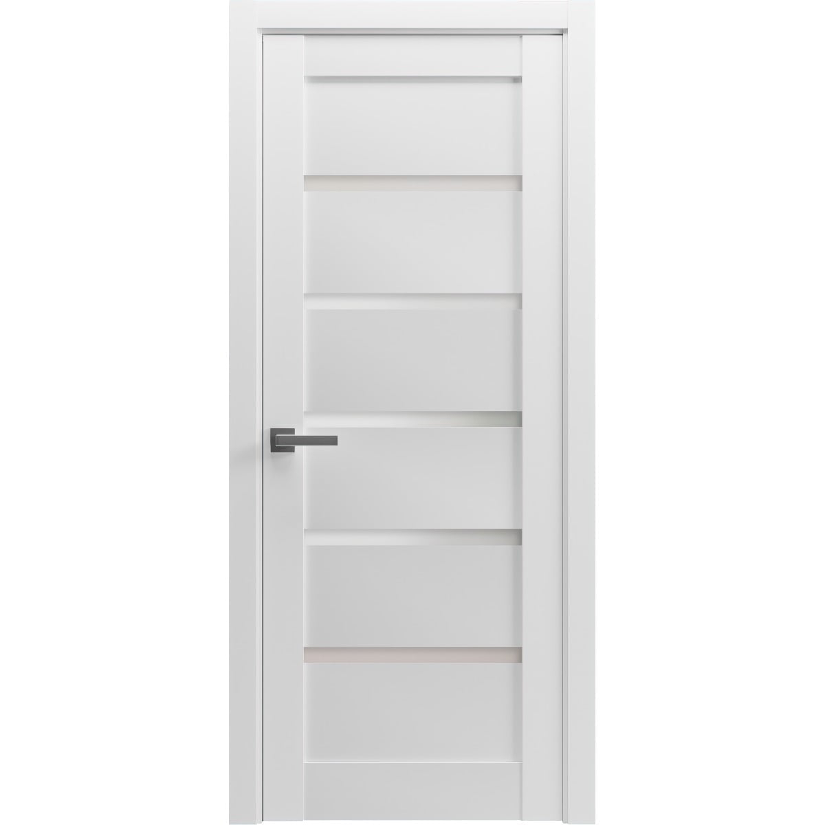 Pantry Kitchen Lite Pre-Hung Door with Hardware | Quadro 4117 White Silk with Frosted Opaque Glass | Single Panel Frame Trims | Bathroom Bedroom Sturdy Doors -30" x 84"