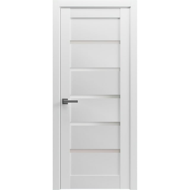 Pantry Kitchen Lite Pre-Hung Door with Hardware | Quadro 4117 White Silk with Frosted Opaque Glass | Single Panel Frame Trims | Bathroom Bedroom Sturdy Doors -30" x 84"