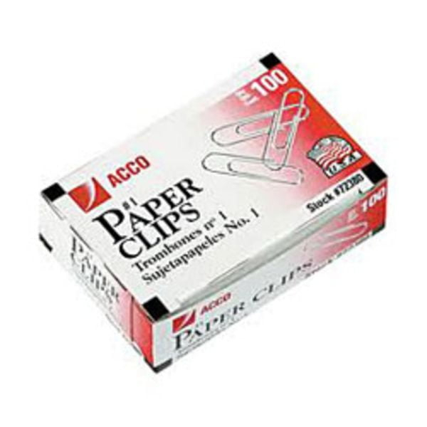 ACCO Paper Clips, #1, Nonskid, Silver, 100 Clips/Box, 10 Boxes/Pack
