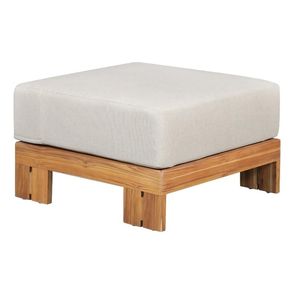 Paradiso Outdoor Solid Teak Wood Ottoman - Gray fabric