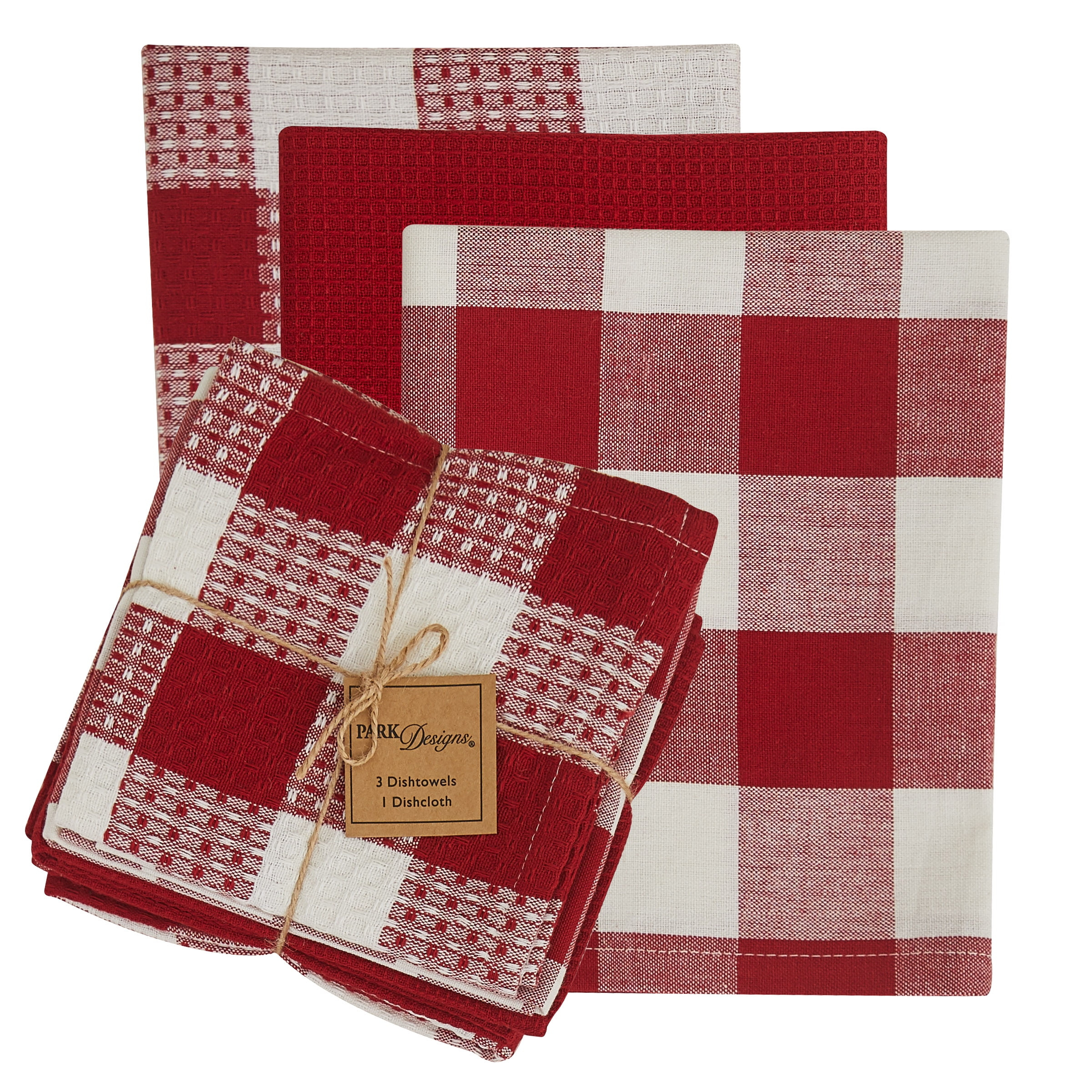Park Designs Buffalo Check Dishtowel Set - Red & Cream