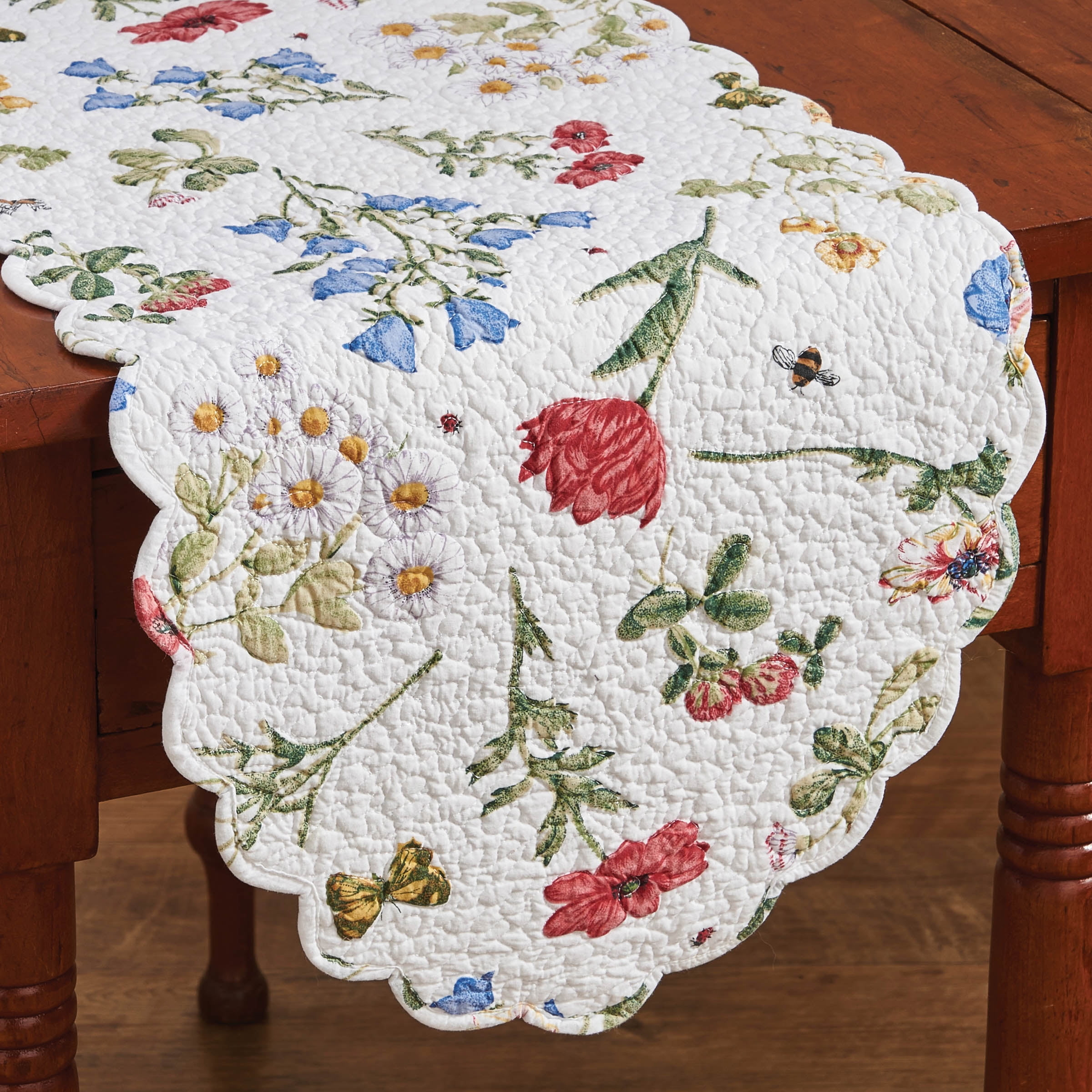 Park Designs Wildflower Scalloped Table Runner - 36"L - White