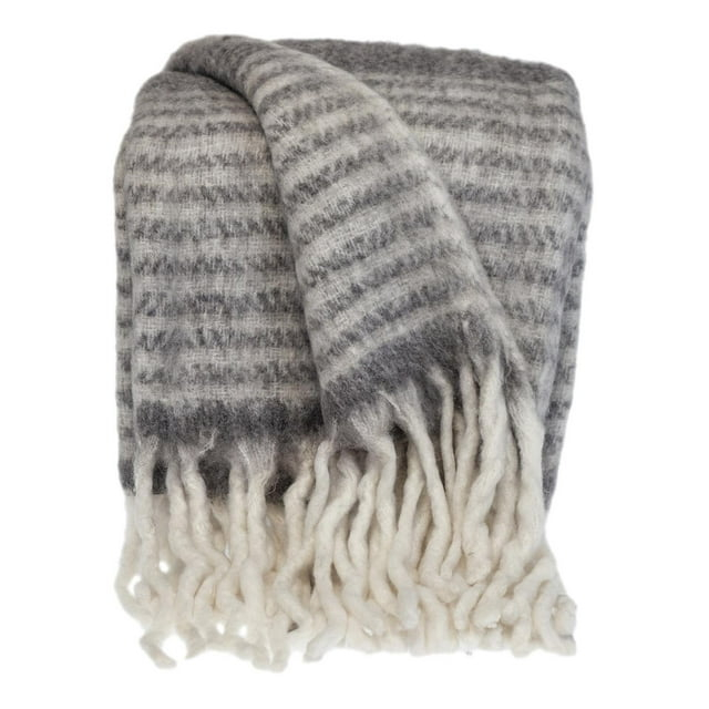 Parkland Collection THRE21681 Nagar Transitional Woven Handloom Throw Blanket, Gray & White