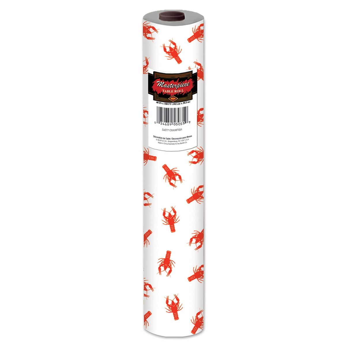 Party Central 100' White and Red Crawfish Disposable Banquet Party Table Roll