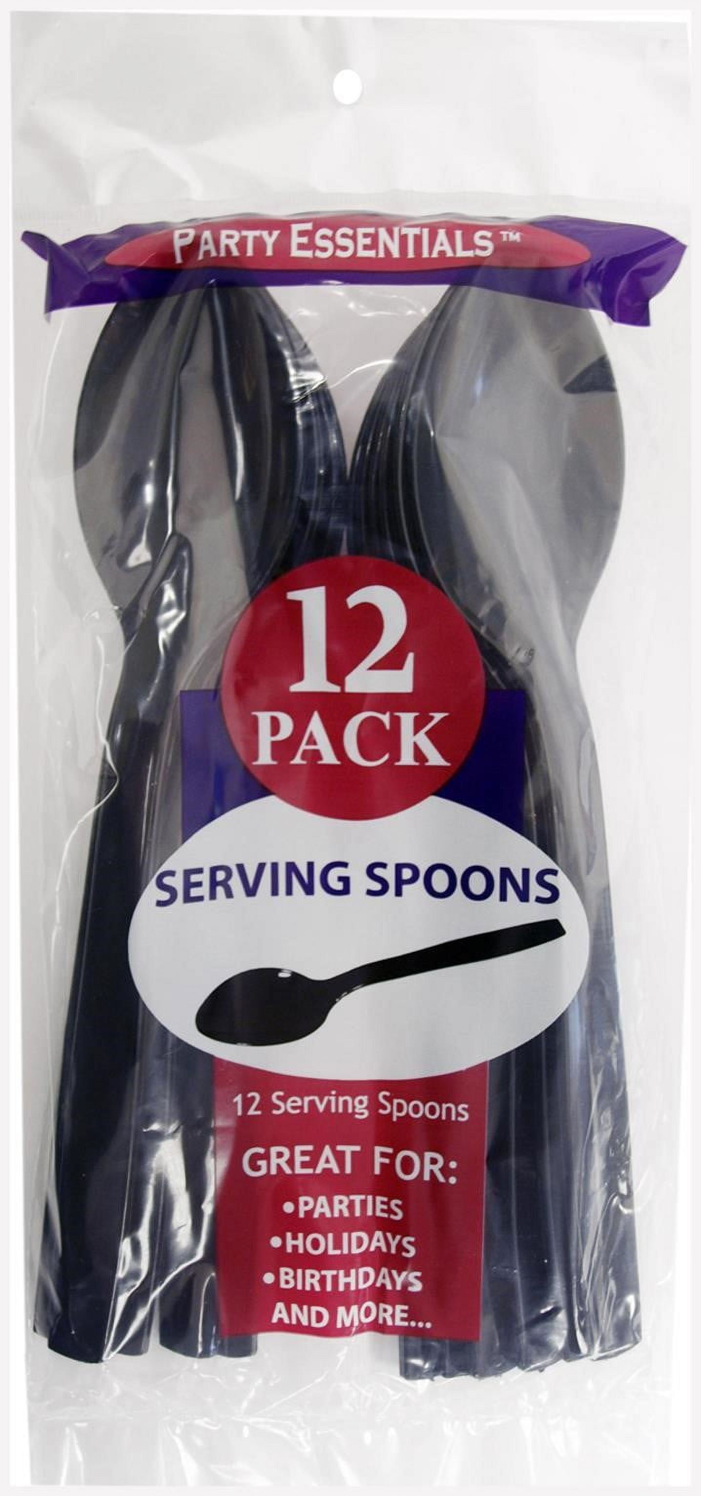 Party Essentials B9S-12/12 Black Plastic Serving Utensil, 9" Serving Spoons, 12 Count
