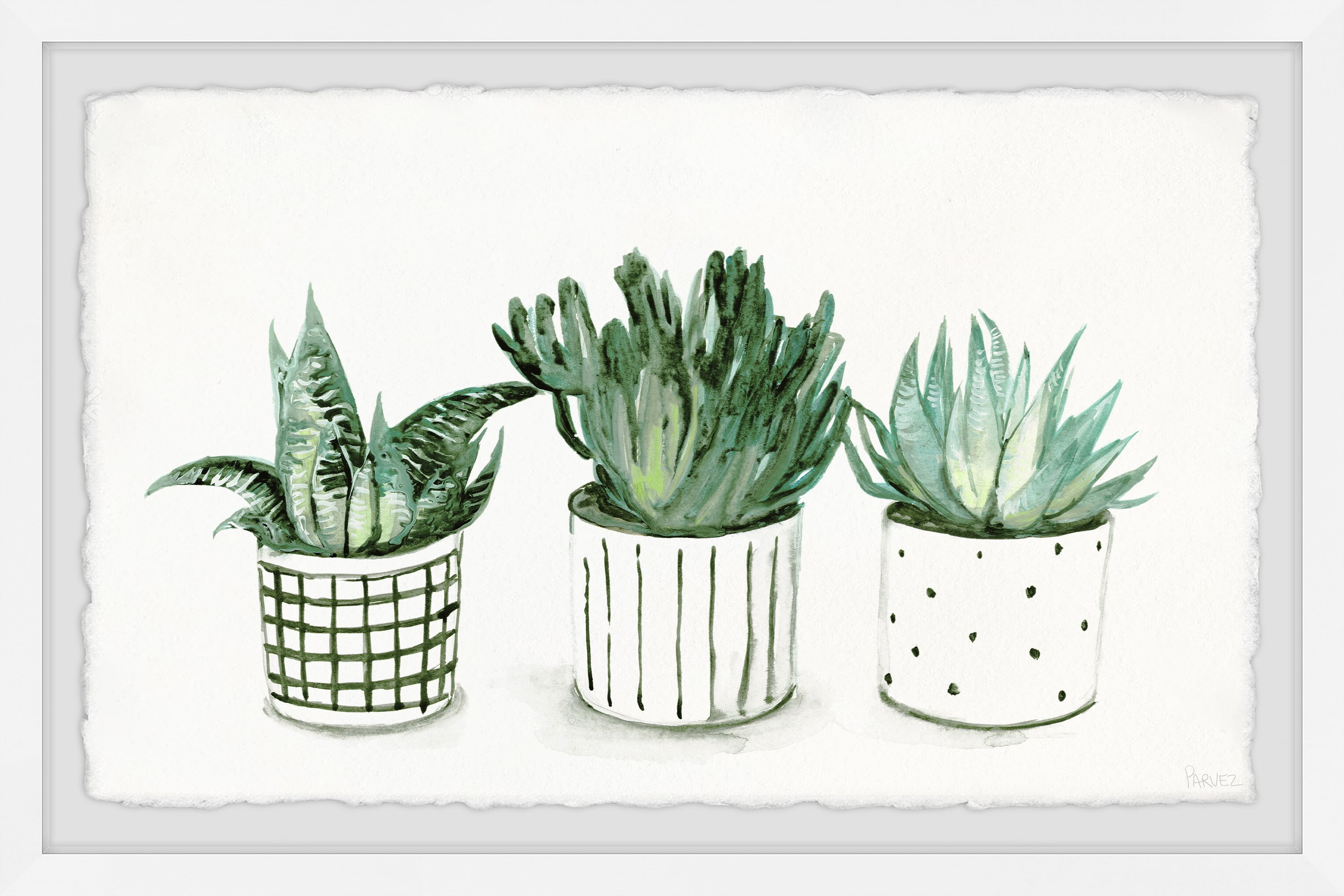 Parvez Taj Green Patterned Pots Framed Wall Art