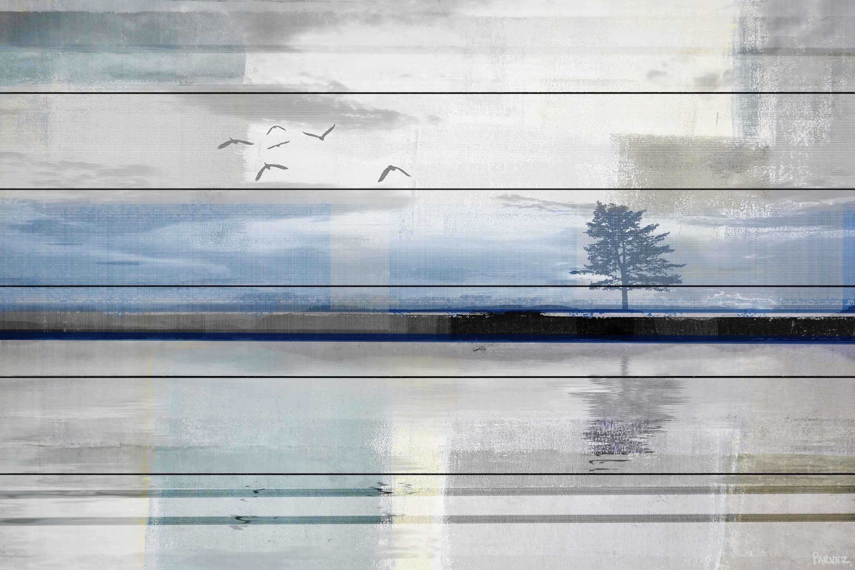 Parvez Taj Shimmering Reflection White Wood Wall Art, 12" x 18"