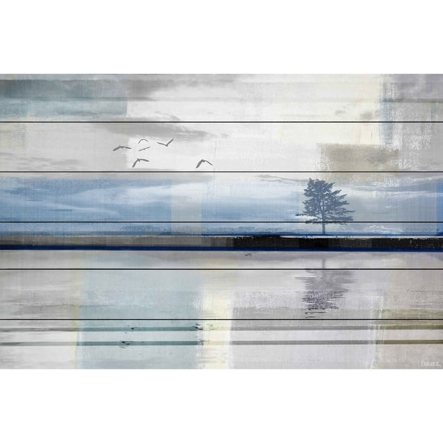 Parvez Taj Shimmering Reflection White Wood Wall Art, 24" x 36"