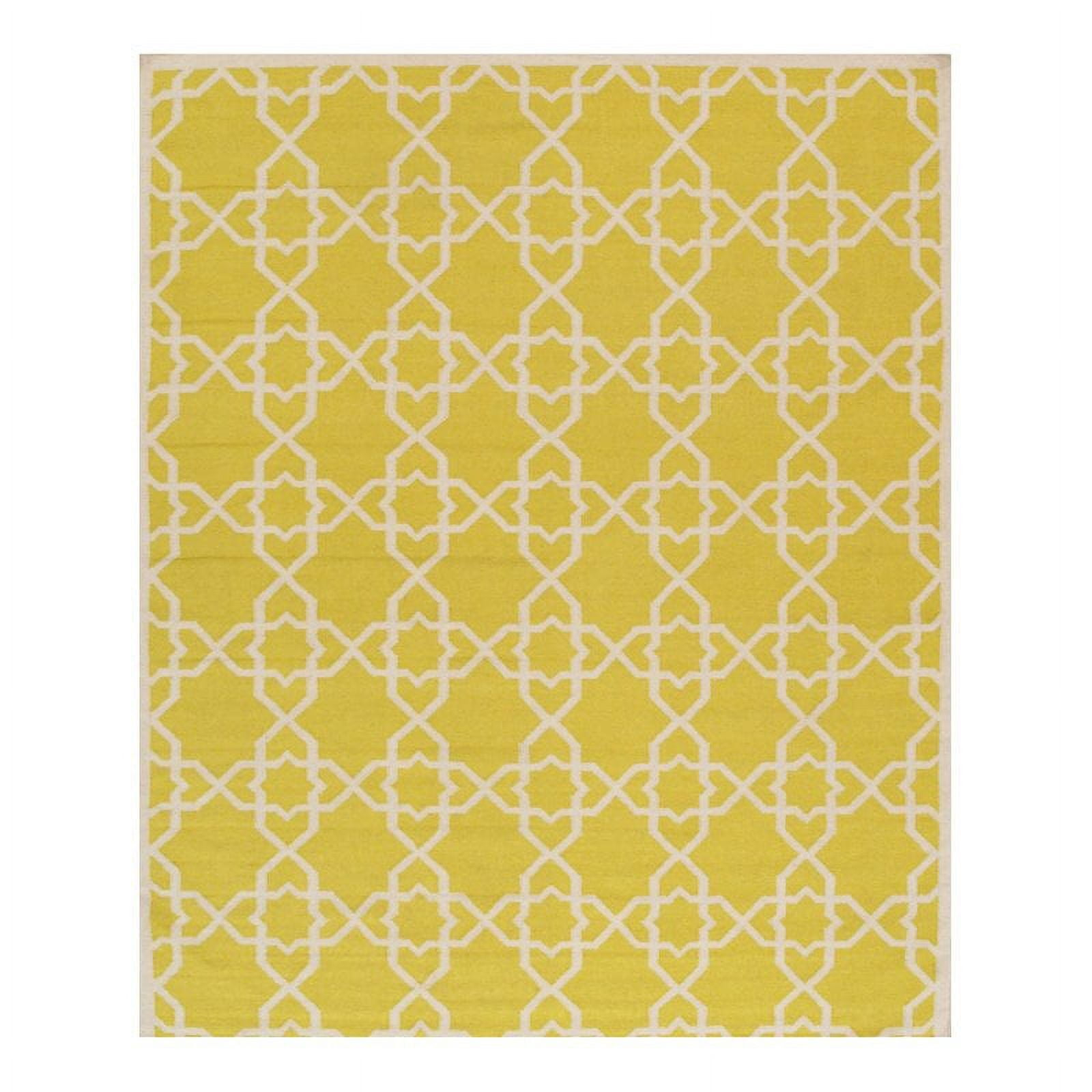 Pasargad Geometric Handmade Flatweave Wool Ivory/Yellow Area Rug