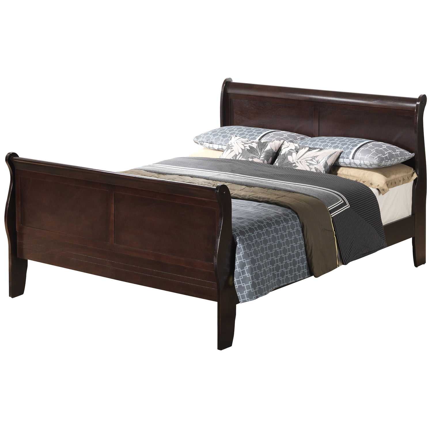 Passion Furniture PF-G3125A-FB Louis Philippe Sleigh Bed with High Footboard, Cappuccino - Full Size