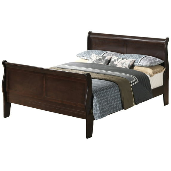 Passion Furniture PF-G3125A-FB Louis Philippe Sleigh Bed with High Footboard, Cappuccino - Full Size