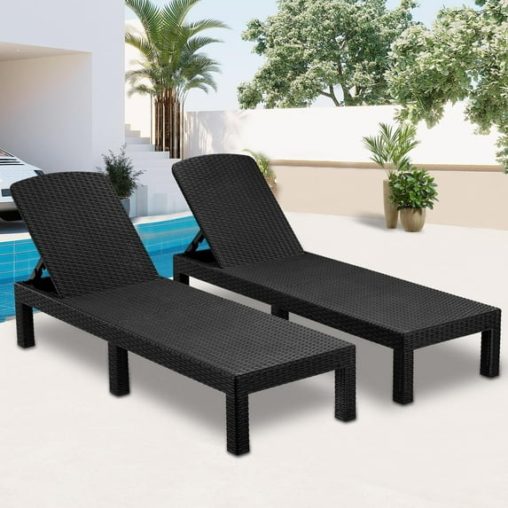 Devoko Outdoor Chaise Lounge Chair Set of 2 for Outside Pool Patio, Adjustable Waterproof Easy Assembly Chaise Lounge Outdoor (Black, Set of 2)