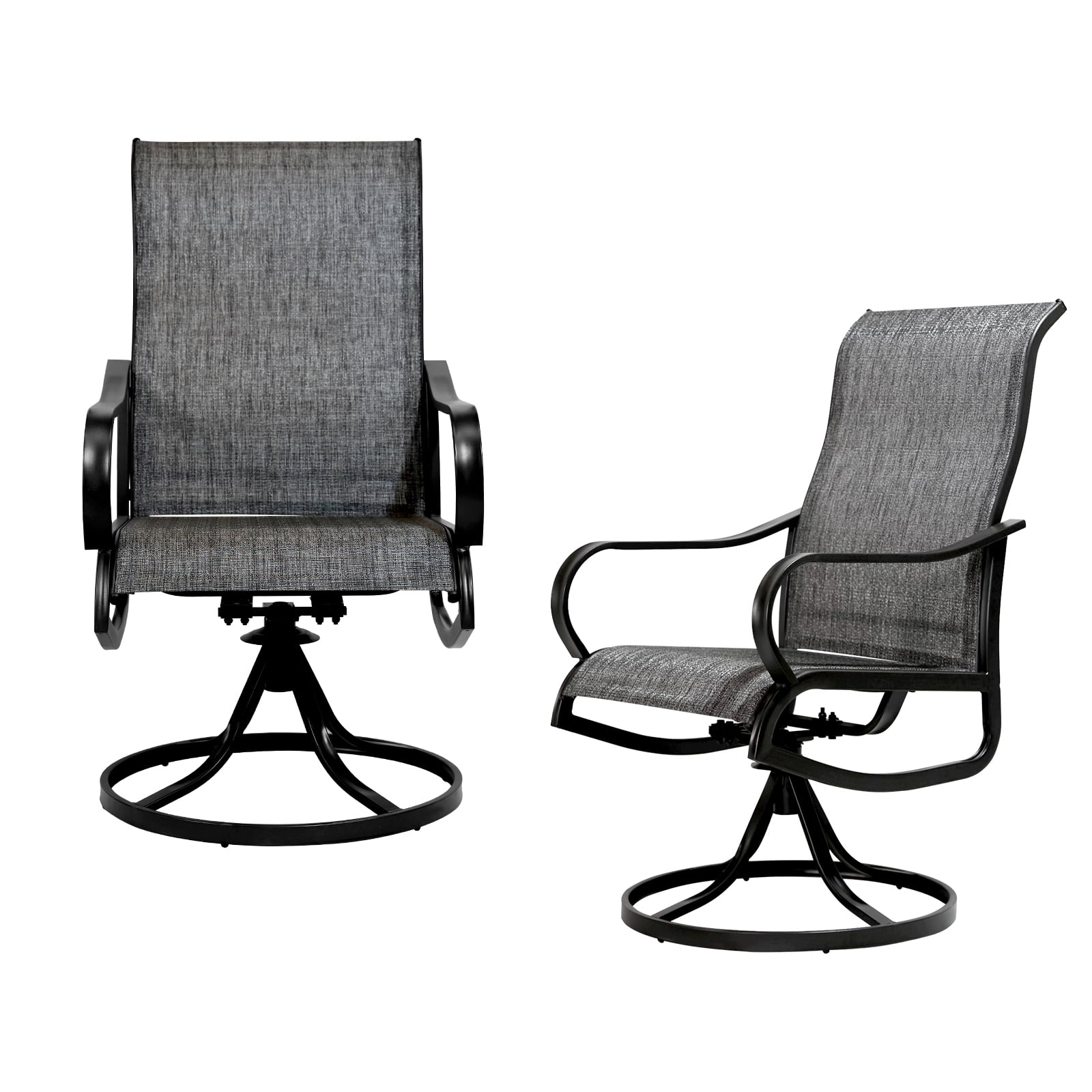 Patio Swivel Chairs Set of 2, Outdoor Dining Chairs with All-Weather Textilene Mesh and Metal, High Back, Patio Swivel Chairs for Patio, Deck, Garden, and Backyard（Gray）