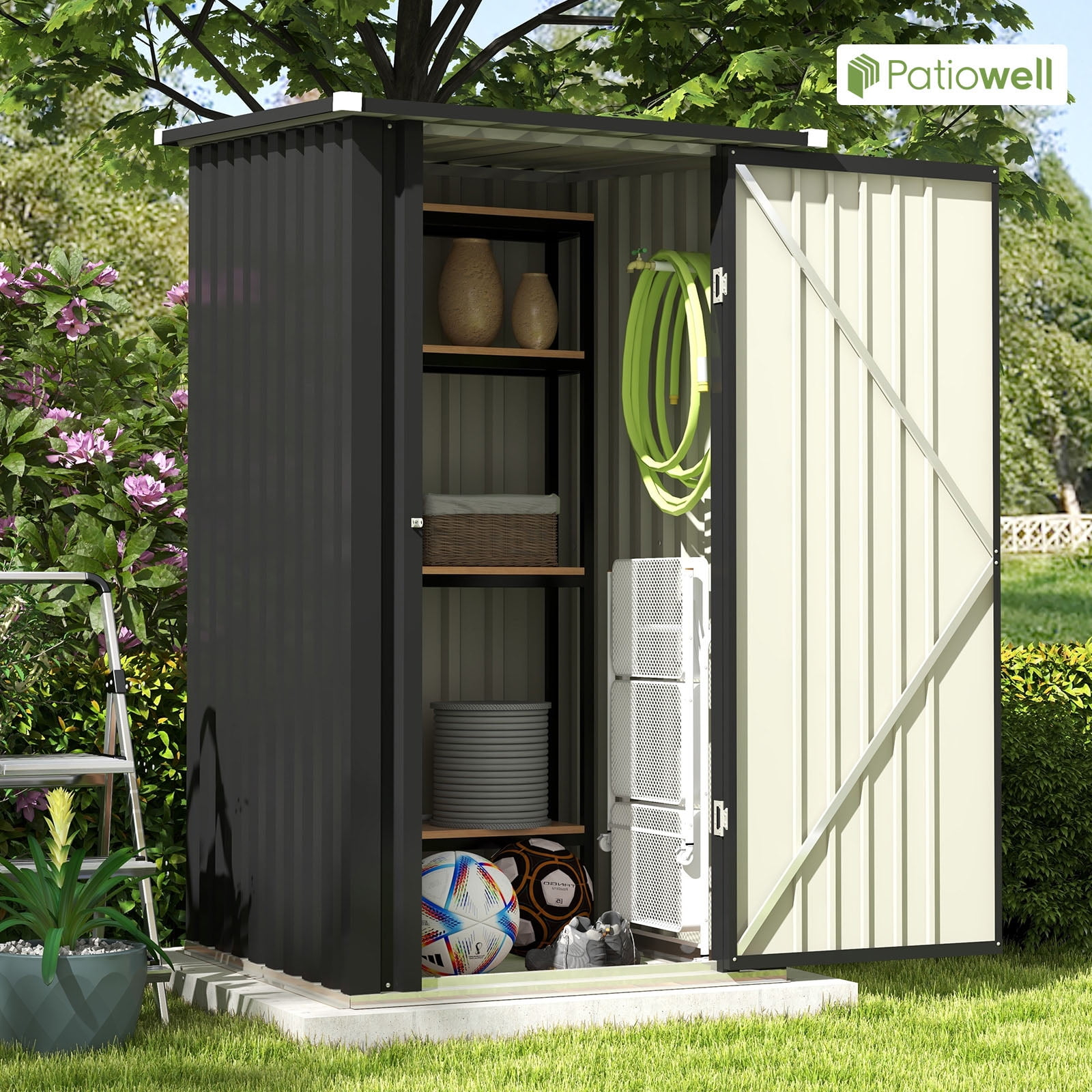 Patiowell 3 x 3 ft Metal Outdoor Storage Shed, Small Garden Tool Storage Shed with Sloping Roof and Single Lockable Door for Backyard Garden Patio Lawn, Black