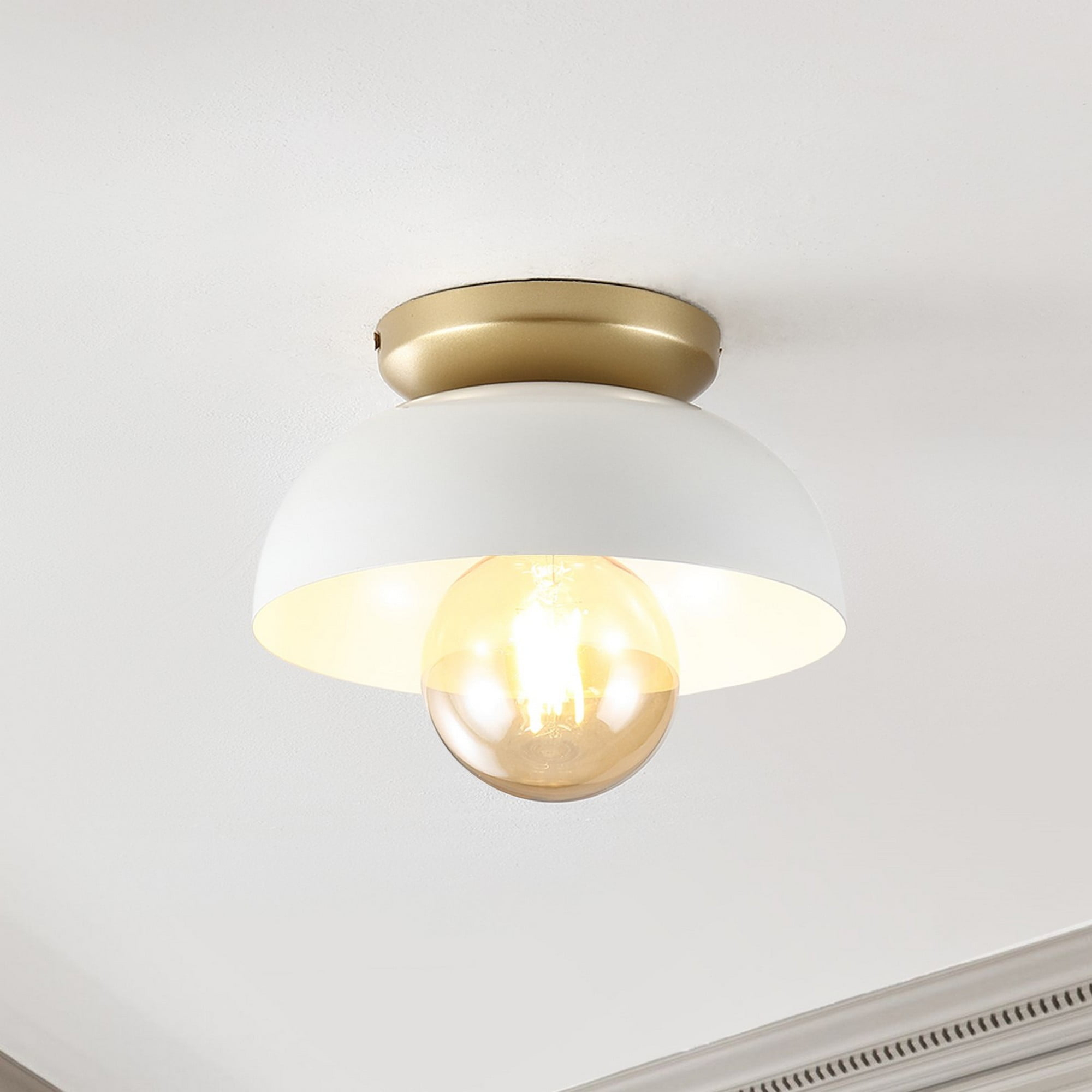 Paulina 8.5" 1-Light Classic Industrial Iron LED Flush Mount, White/Gold Painting