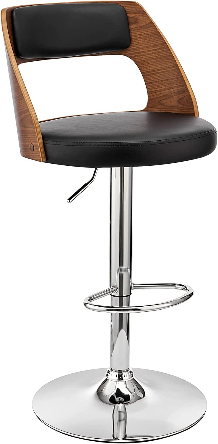 44 x 19 x 19 in. Paulo Adjustable Swivel Faux Leather & Walnut Wood Bar Stool with Base, Black & Chrome