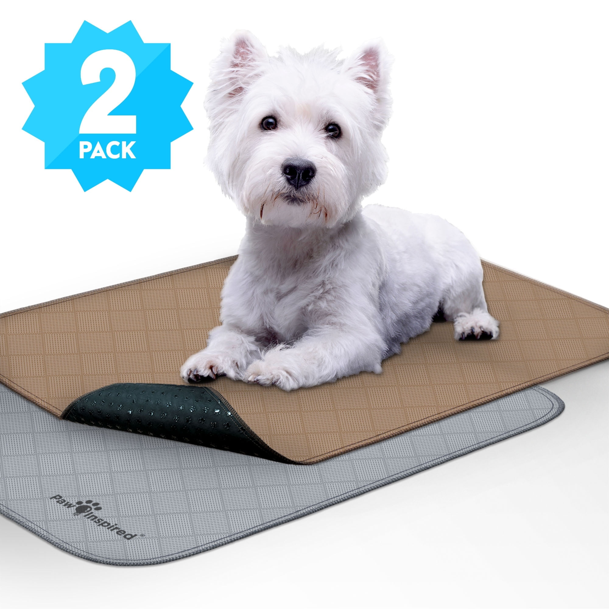2ct Paw Inspired Dog Crate Pads Mats size 24x18” for Use with 24” Kennel and Crate | Washable Waterproof Dog Pee Pads