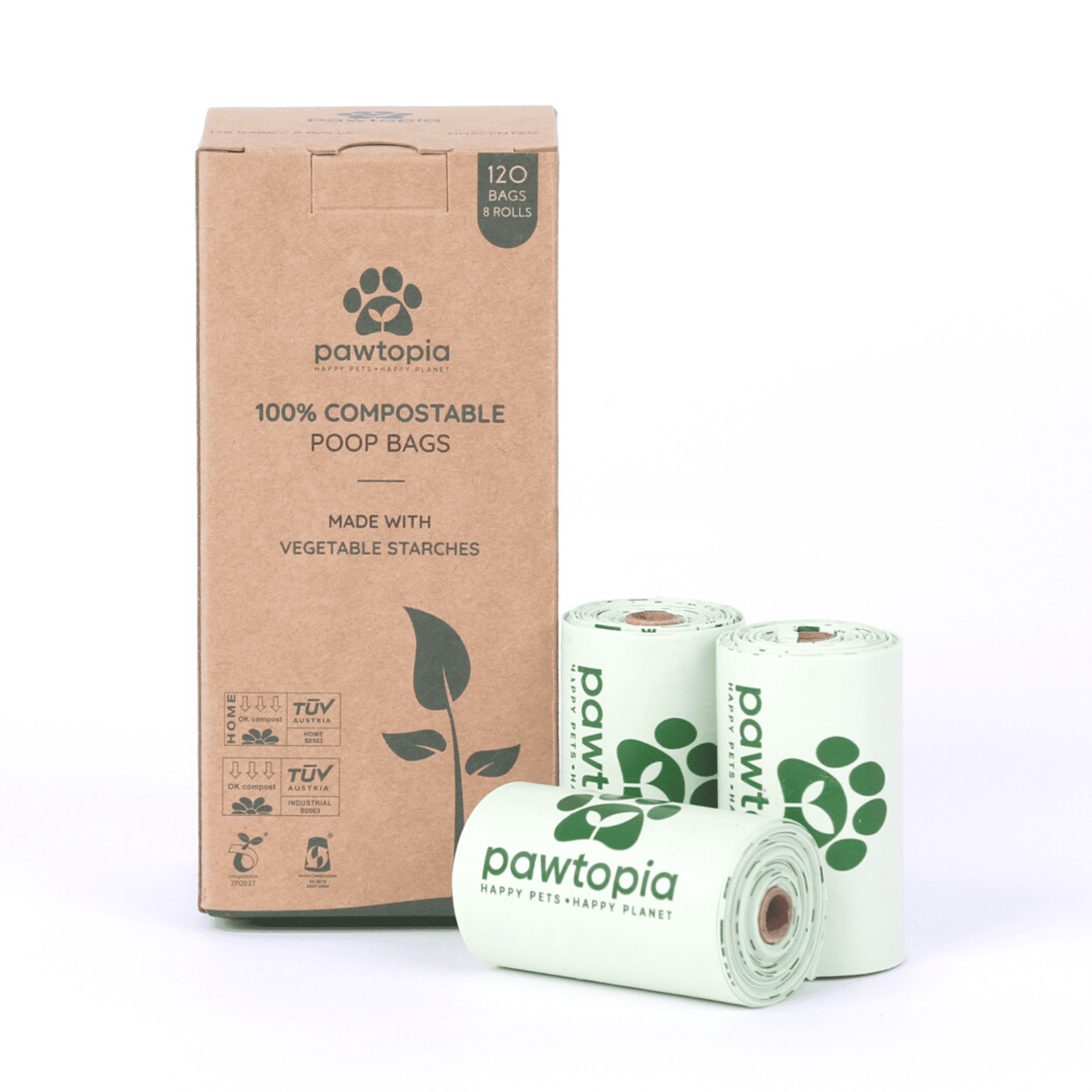 Pawtopia Certified Home Compostable Biodegradable Dog Poop Bags | Cat Litter Bag (120 Bags, Green)