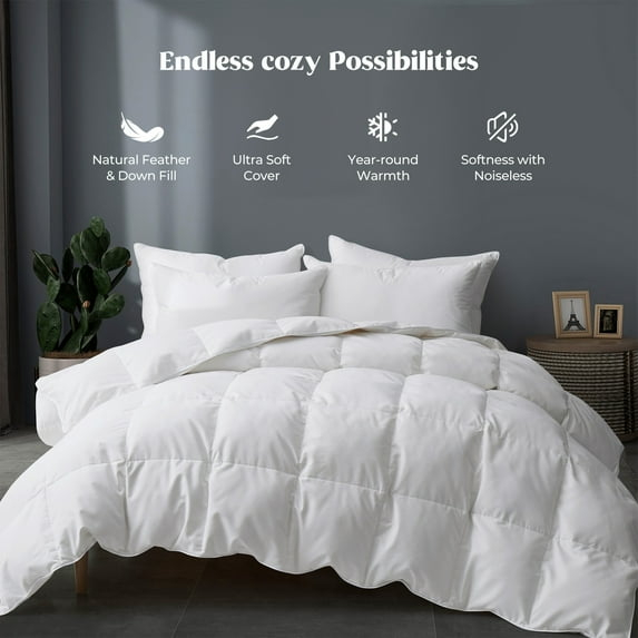 Peace Nest All Season White Goose Feather Down Comforter Duvet Insert King 104 x 88 Inches
