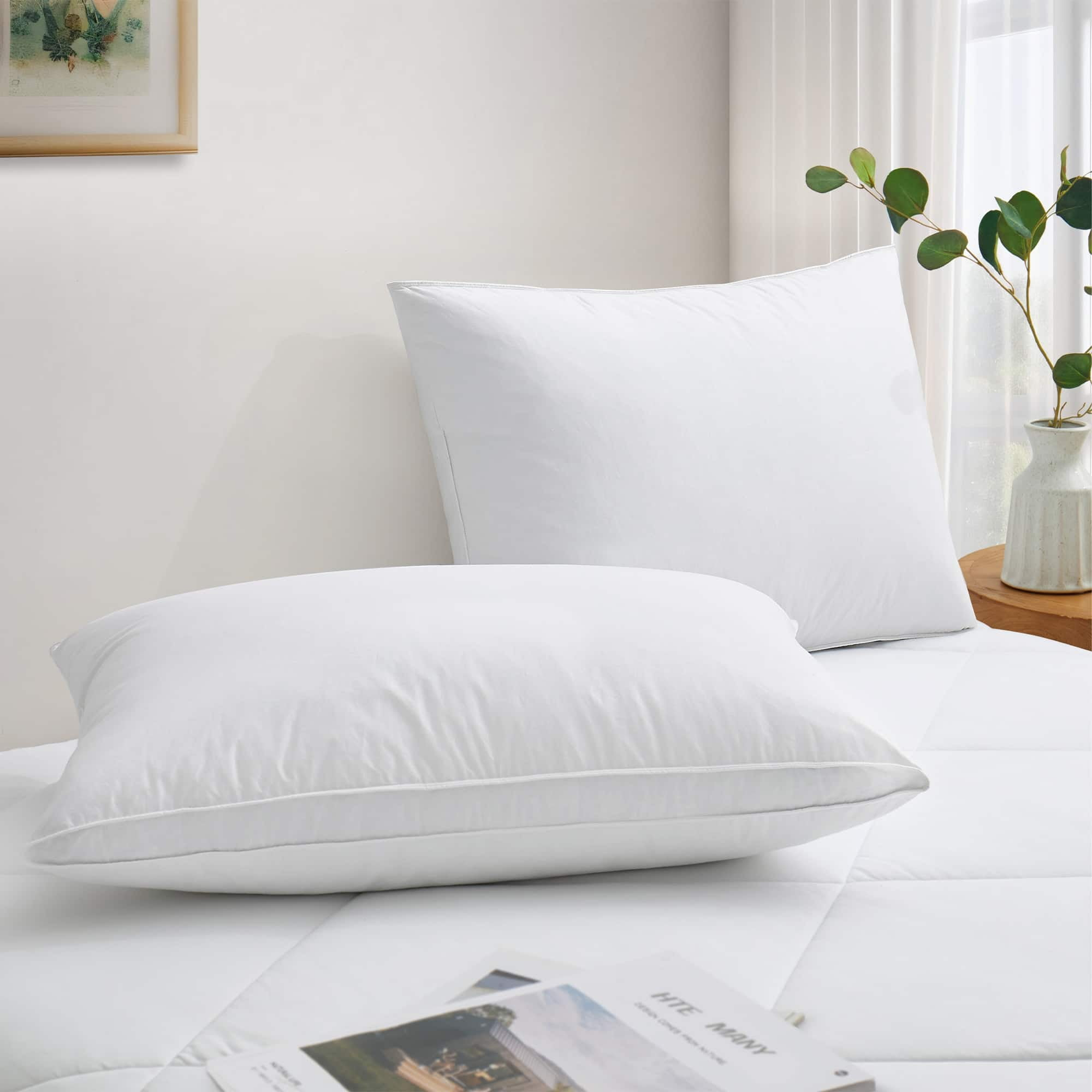 Peace Nest Set of 2 Goose Down Feather Oval Gusseted Bed Pillows with 100% Cotton Cover - White Queen