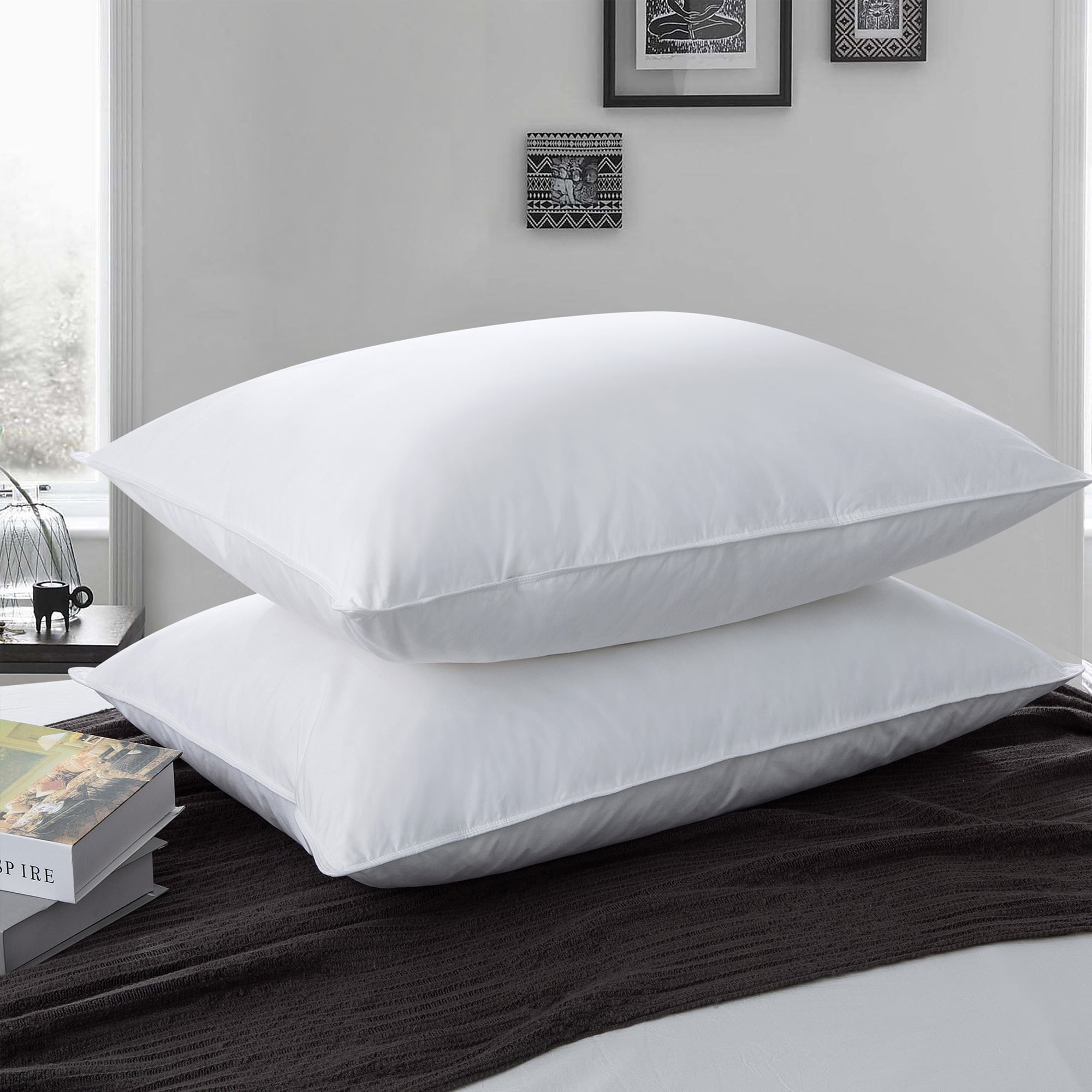 Peace Nest White Goose Feather and Down Pillow, Standard, Set of 2