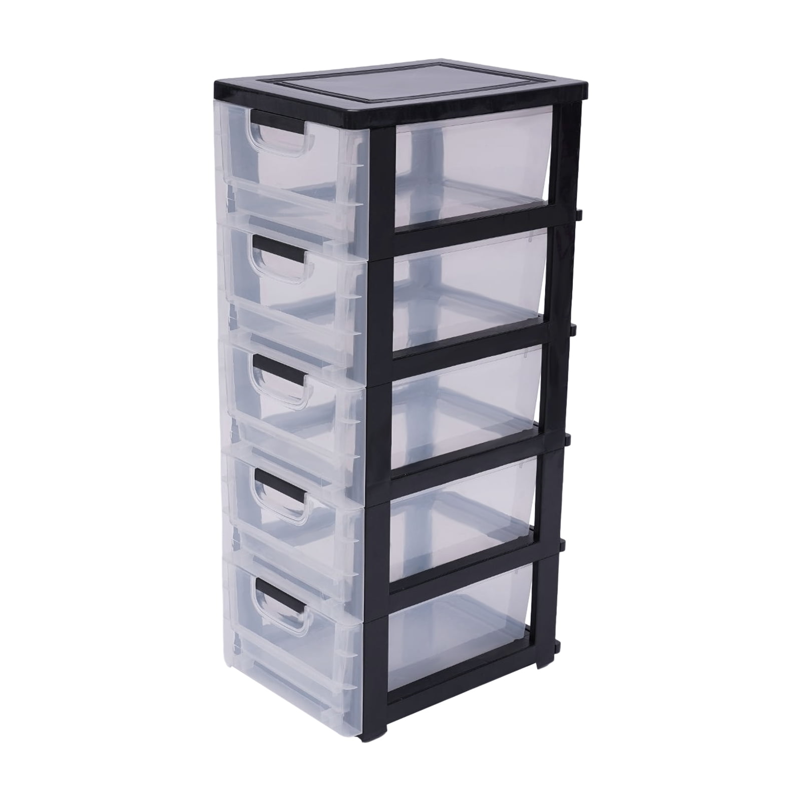 Peakora Plastic drawers dresser with 5 spacious drawers, transparent compartments, sturdy PP material, stackable design, easy to move with wheels, ideal for organizing clothes and accessories