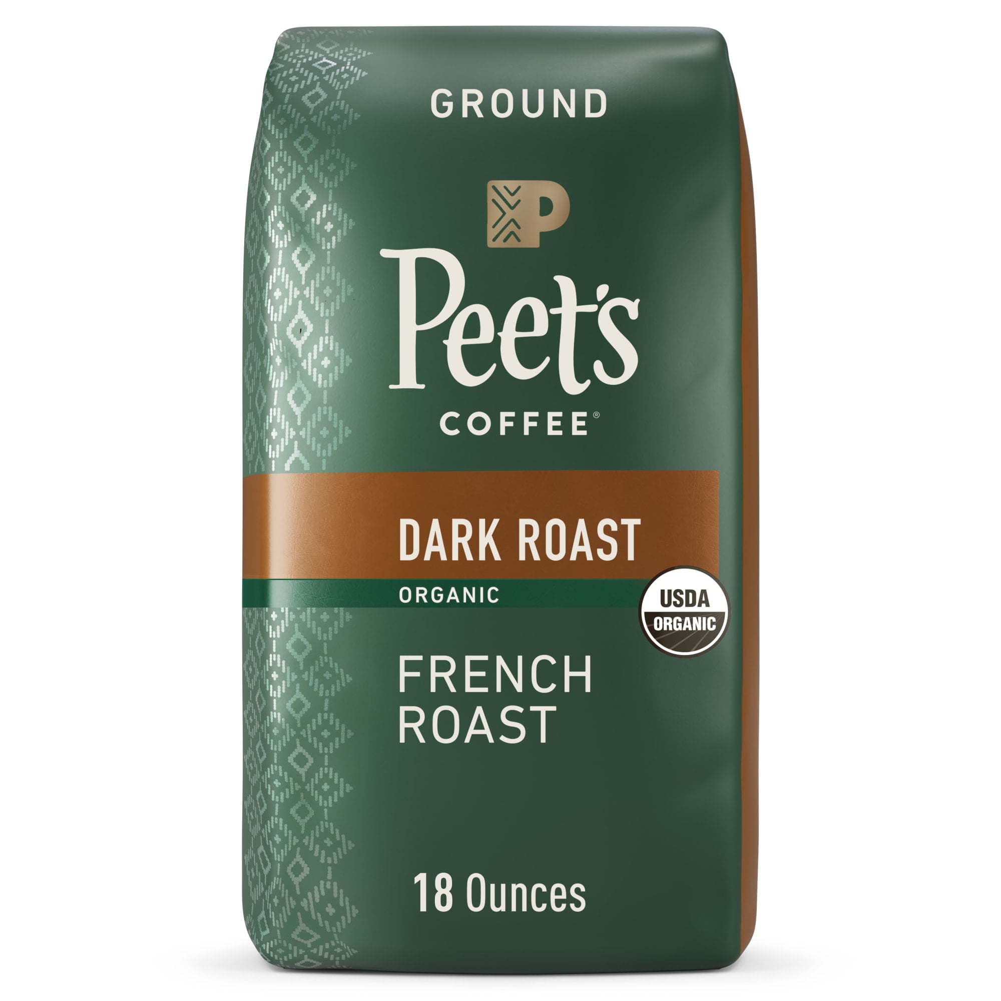 Peet's Coffee Organic French Roast Premium Dark Roast Ground Coffee, Arabica, 18 oz