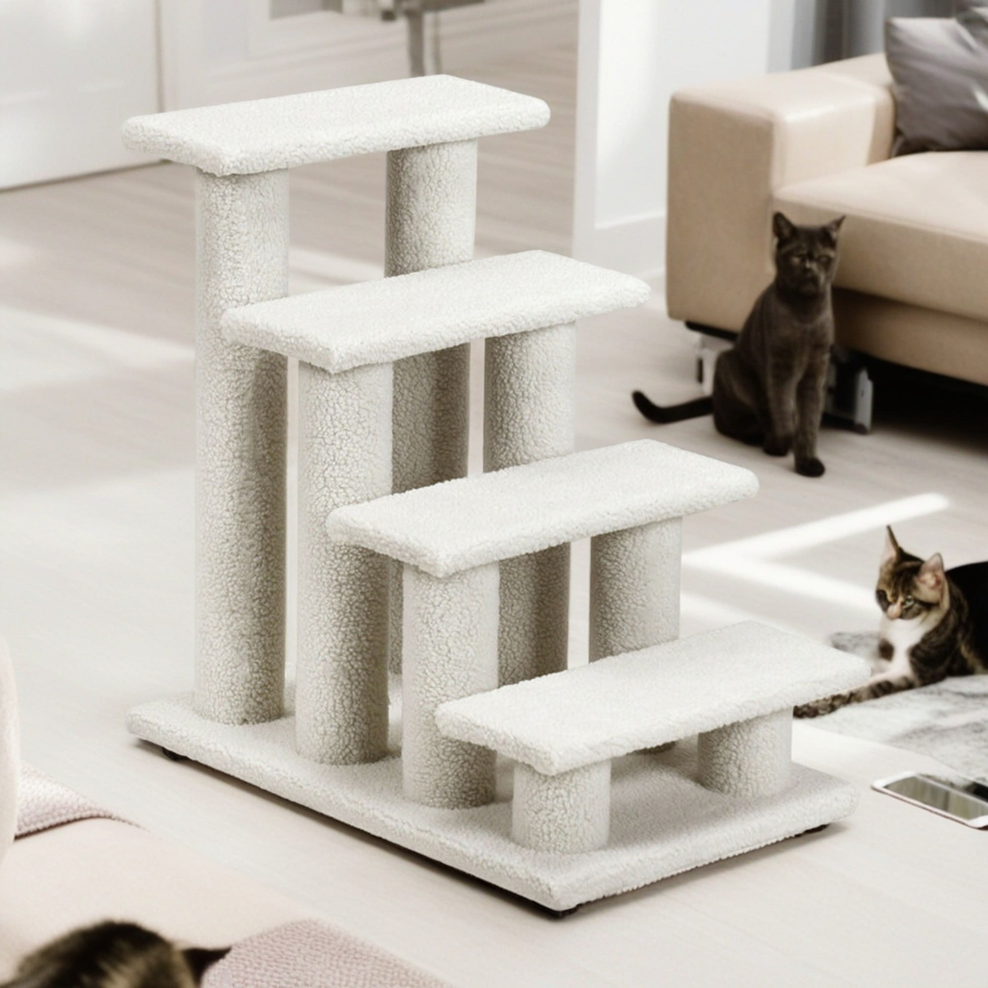 4-Step Pet Stairs Carpeted Ladder Ramp Scratching Post Cat Tree Climber, Dog Stairs for Small Dogs, Dog Steps Stairs Ramps for High Bed Couch
