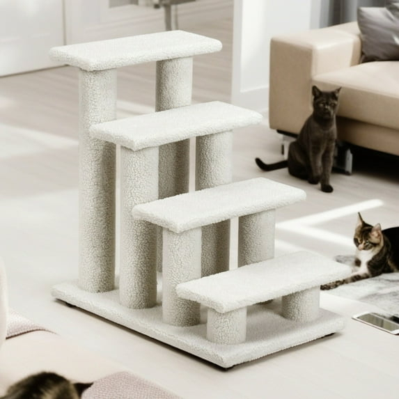 4-Step Pet Stairs Carpeted Ladder Ramp Scratching Post Cat Tree Climber, Dog Stairs for Small Dogs, Dog Steps Stairs Ramps for High Bed Couch