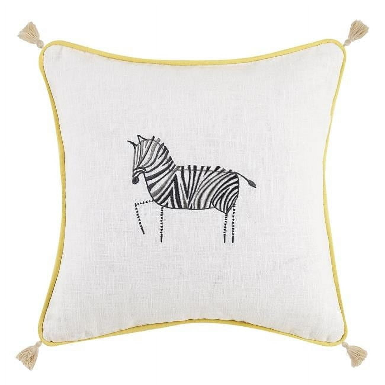 Peking Handicraft 24DN162CC16SQ Almohada Bordada Cuadrada de Cebra de 16 x 16 Pulgadas con Borlas