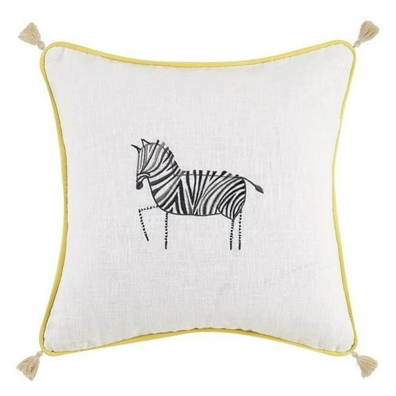 Peking Handicraft 24DN162CC16SQ Almohada Bordada Cuadrada de Cebra de 16 x 16 Pulgadas con Borlas