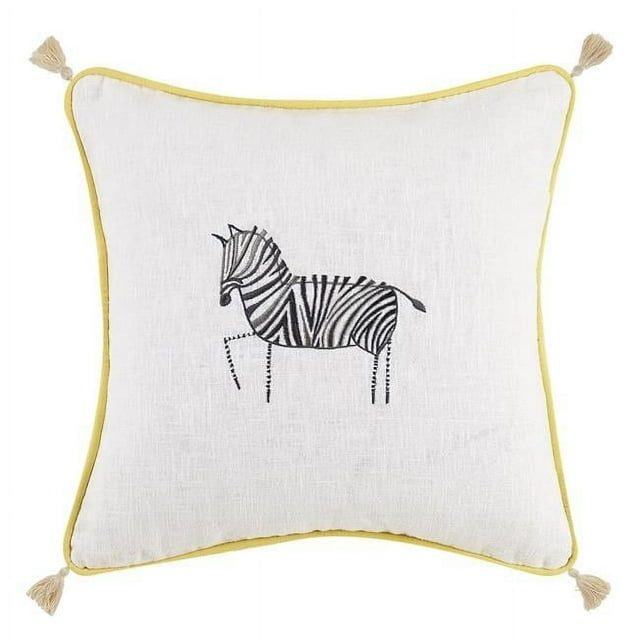 Peking Handicraft 24DN162CC16SQ Almohada Bordada Cuadrada de Cebra de 16 x 16 Pulgadas con Borlas