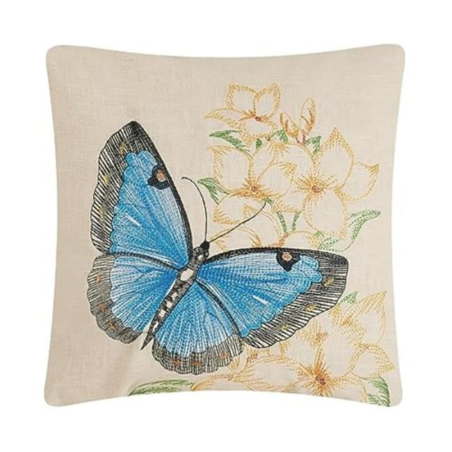 Peking Handicraft 24SJM10908C16SQ 16 x 16 in. Red Spotted Square Butterfly Embroidered Poly Fill Throw Pillow, Multi Color