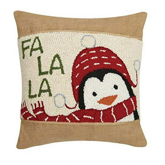 Peking Handicraft 31JES1472C16SQ 16 in. FA La La PenguinBurlap Holiday Hook Pillow, Multi Color