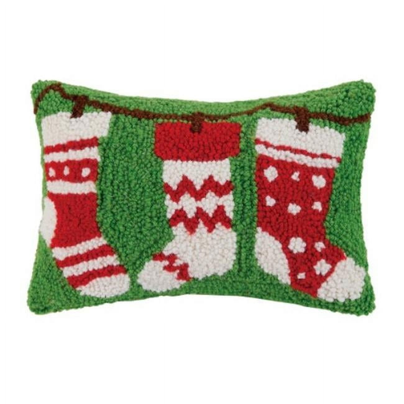 Peking Handicraft  8 x 12 in. Stocking with Red & Green Polyester Filler Hook Pillow, Pack of 3